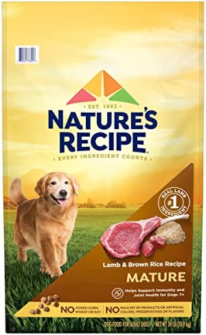 Nature’s Recipe Mature Dry Dog Food, Lamb & Rice Recipe, 24 Pound Bag