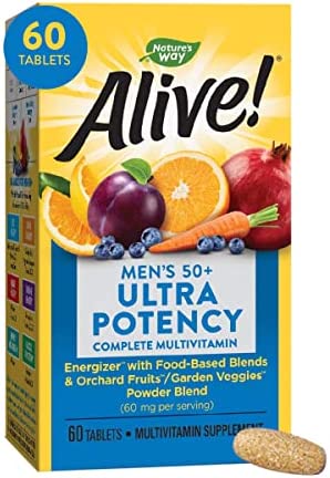 Nature’s Way Alive! Men’s 50+ Ultra Potency Complete Multivitamin, High Potency Formula, Supports Whole Body Wellness*, 60 Tablets