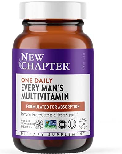 New Chapter Men's Multivitamin for Immune, Stress, Heart + Energy Support with 20 Fermented Nutrients -- Every Man's One Daily, Gentle on The Stomach - 96 ct