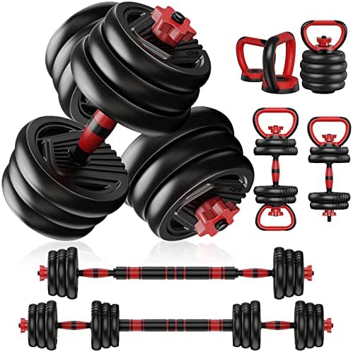 Prapark Adjustable Dumbbells Weights Set - 22/44Lbs Free Weight Dumbbells Set with Anti-slip Connector Rod - Quick Conversion Adjustable Dumbbell Set for Home Gym - Cement Mixture