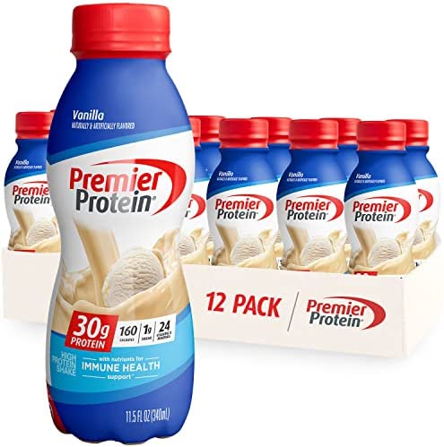 Premier Protein Shake, Vanilla, 30g Protein, 1g Sugar, 24 Vitamins & Minerals, Nutrients to Support Immune Health 11.5 Fl Oz (Pack of 12)