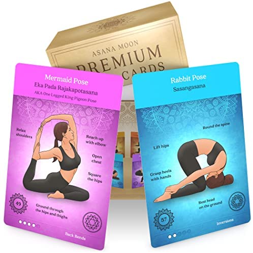 Premium Yoga Cards by Asana Moon – Deck with over 120 Yoga Poses – Yoga Sequencing Deck with Yoga Cues and Sanskrit Names for Beginners and Teachers – Unique Yoga Gift for Women or Any Yoga Lover