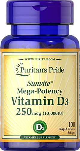 Puritans Pride Vitamin D3 10000 IU Bolsters Health Immune System Support and Healthy Bones & Teeth Softgels, Yellow, 100 Count