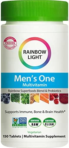 Rainbow Light Multivitamin for Men, Vitamin C, D & Zinc, Probiotics, Men's One Multivitamin Provides High Potency Immune Support, Non-GMO, Vegetarian, 150 Tablets