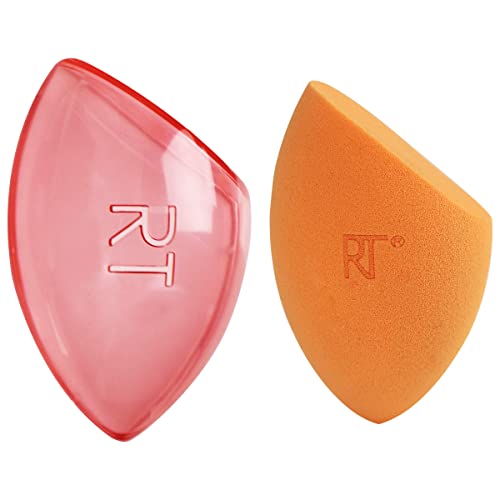 Real Techniques Miracle Complexion Beauty Sponge Makeup Blender with Case, Perfect For Travel, Beauty Sponge For Foundation Application, Streak-Free Makeup Tool, Cruelty Free, Latex Free, 2 Piece Set