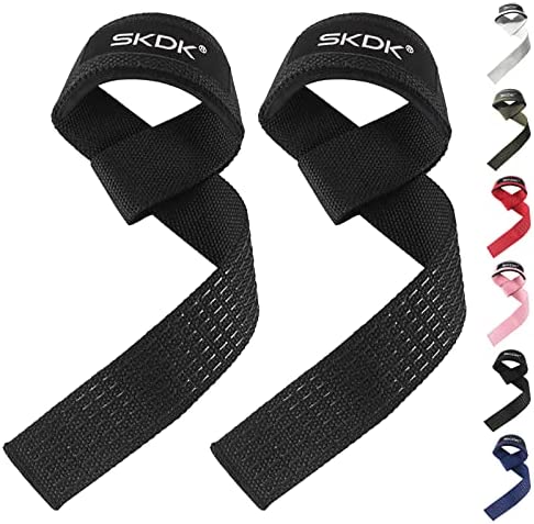 SKDK Cotton Hard Pull Wrist Lifting Straps Grips Band-Deadlift Straps with Neoprene Cushioned Wrist Padded and Anti-Skid Silicone - for Weightlifting, Bodybuilding, Xfit, Strength Training