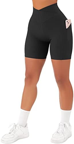 SUUKSESS Women Cross Workout Shorts with Pockets 5" High Waist Booty Biker Short