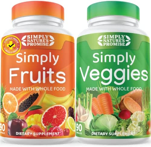 Simply Nature's Promise - Fruit and Vegetable Supplements - 90 Veggie and 90 Fruit Capsules - Made with Whole Food Superfoods, Packed Vitamins & Minerals - Soy Free - with Bilberry - Made in The USA