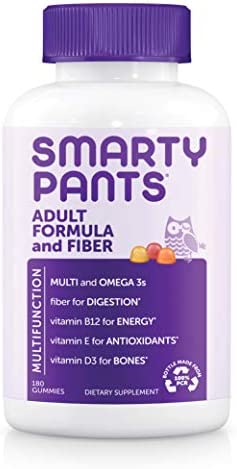 SmartyPants Daily Gummy Multivitamin Adult w/ Fiber: Fiber for Digestive Support, Vitamin C, D3, & Zinc for Immunity, Omega 3 Fish Oil, Vitamin B6, E, B12, 180 count (30 Day Supply)