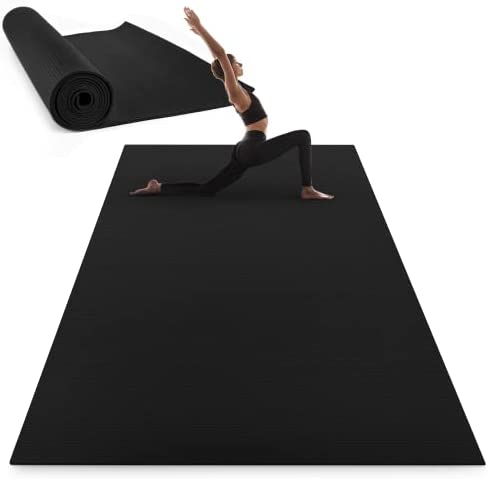 SourceOne Fitness Thick Exercise Mat 9 x 6 Shock Absorbing Workout Mat designed for use in a home or Black 6 feet x 9 feet