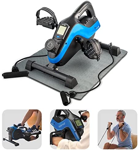 Under Desk Bike Pedal Exerciser - FlexCycle Exercise Bike Stationary Magnetic Cycle with LCD Monitor & Resistance Bands for Arm & Leg Recovery & Therapy