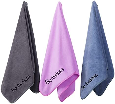 Wuwahold Microfiber Gym Towels for Exercise Fitness, Sports, Workout, 380-GSM 15-Inch x 31-Inch Bath Towels (3 Pack, Grey+Blue+Purple)