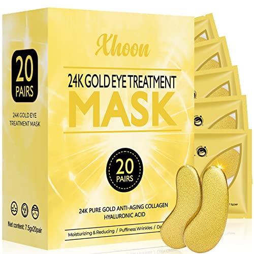 Xhoon 24K Gold Under Eye Patches - 20 Pairs Under Eye Mask Amino Acid & Collagen for Face Care, Dark Circles and Puffiness, Beauty & Personal Care