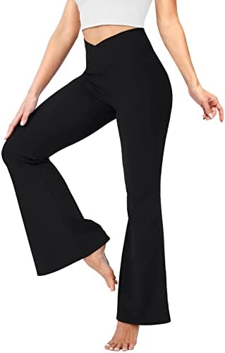 YOLIX Black Flare Yoga Pants for Women, Crossover Bootcut High Waisted Leggings