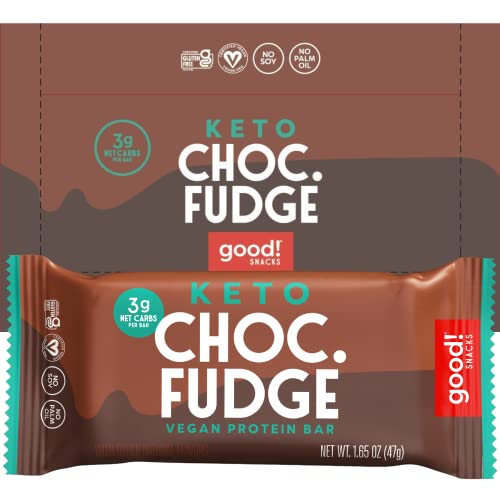 good! Snacks Keto Vegan Protein Bars, Chocolate Fudge, Gluten Free Keto Snack Bar, Low Carb, Low Sugar Meal Replacement, High Protein Healthy Snacks, 11g Protein, 3g Net Carbs, 12 Bars