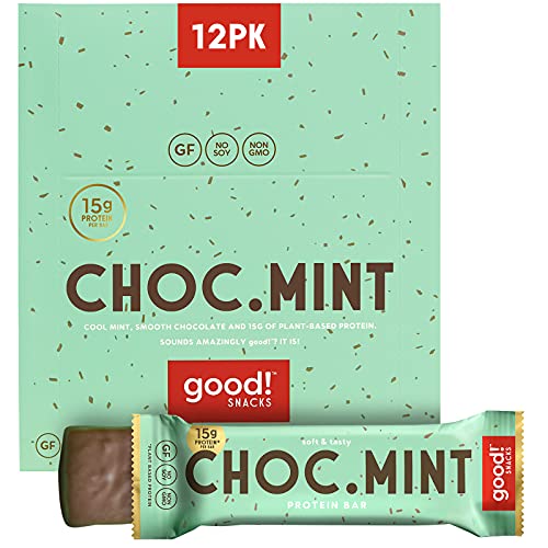 good! Snacks Vegan Protein Bars, Chocolate Mint Bar, Gluten Free, Plant Based, Low Sugar, High Protein Meal Replacement Bar, Guilt-Free & Nutritious Healthy Snacks for Energy, 15g Protein, Kosher, Soy Free, Non Dairy, Non GMO, Vegetarian (12 Bars)