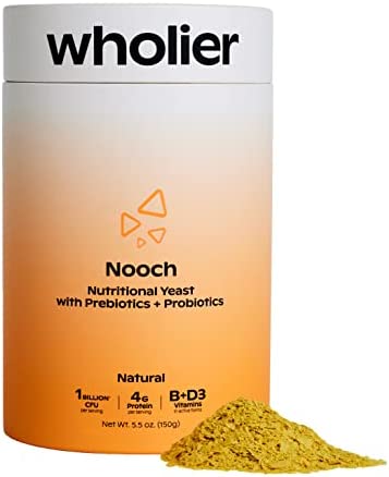 wholier Nutritional Yeast Flakes with Prebiotics & Probiotics for Digestive Health. Vegan Vitamin D, Vitamin B12, B Complex. Gluten-Free, Vegan Cheesy Seasoning. (5.3 oz.) (Natural)