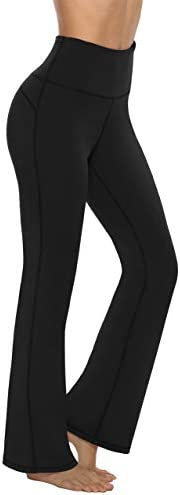 AFITNE Women's Bootcut Yoga Pants with Pockets, High Waist Workout Bootleg Yoga Pants Tummy Control 4 Way Stretch Pants