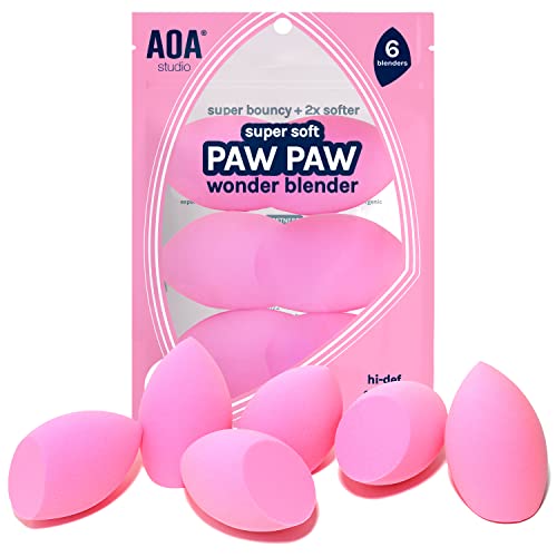 AOA Studio Collection Makeup Sponge Set Makeup Blender Latex Free and High-definition Set of 6 Makeup Blender For Powder Cream and Liquid, Super Soft Wonder Blender Beauty Cosmetic Beveled Shape (Pink)