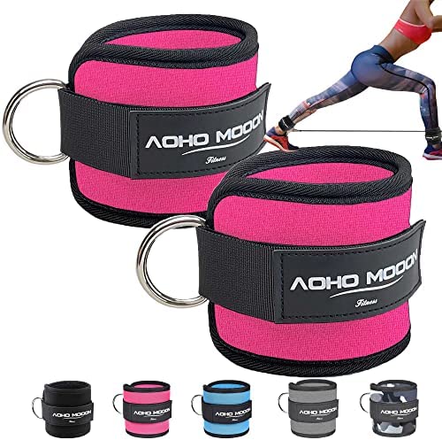 AOHO MOOON Comfortable Adjustable Padded Ankle Wrist Cuffs Neoprene Padded Straps D-Ring Glute Kickback for Cable Machine, Ideal for Glutes Exercises