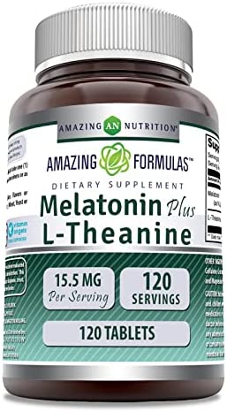 Amazing Formulas Melatonin Plus L-Theanine 10mg 120 Tablets Supplement | Non-GMO | Gluten Free | Made in USA