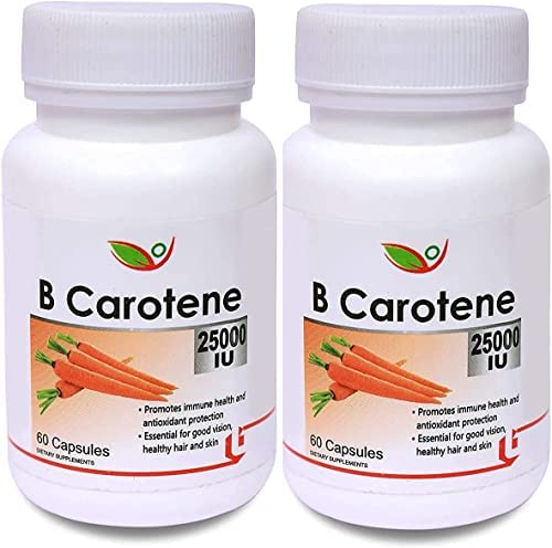 BETT Biotrex Nutraceuticals Beta Carotene 25000IU Essential for Good Vision, Healthy Hair and Skin (60 Capsules), Pack of 2