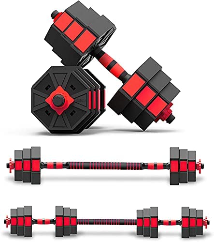 BIERDORF Adjustable Weights Dumbbells Set, Non-Rolling Adjustable Dumbbell Set, Octagonal, Home Gym Fitness Free Weight Set, 44/66 Lbs, Workout With Connecting Rod For Men Women