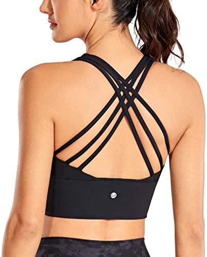 CRZ YOGA Strappy Longline Sports Bras for Women - Wirefree Padded Criss Cross Yoga Bras Cropped Tank Tops