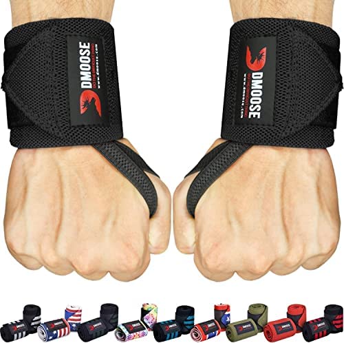 DMoose Wrist Wraps, Avoid Injury and Maximize Grip with Thumb Loop, 18" or 12" Gym Straps Pair, Wrist Straps for WeightLifting, Powerlifting, Bench Press, Bodybuilding, Deadlift Straps for Men & Women