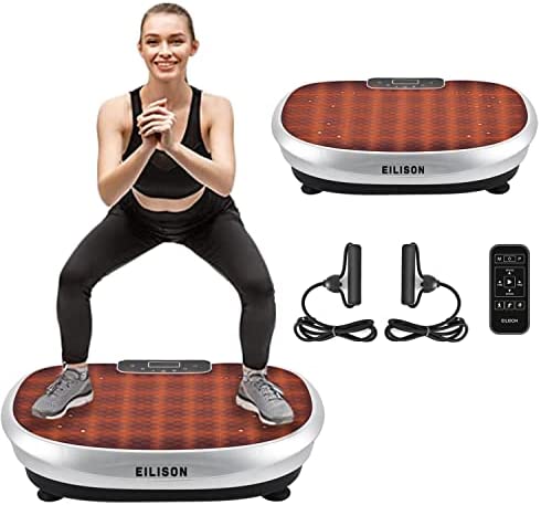 EILISON Heat Vibration Plate Exercise Machine - Whole Body Workout Vibration Fitness Platform w/Loop Bands - Lymphatic Drainage Machine for Weight Loss, Shaping, Wellness, Recovery (Silver)