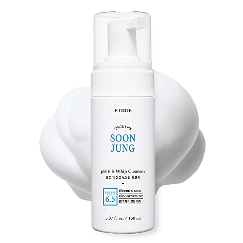 ETUDE SoonJung pH 6.5 Whip Cleanser 5.1 fl. oz. (150ml) 21AD | Soft Bubble Hydrating Vegan Facial Cleanser for Sensitive Skin | Fragrance-Free Low-pH Korean Cleansing Wash | K-Beauty | Vegan