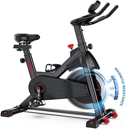 FITINDEX Magnetic Resistance Exercise Bike, Belt Drive Indoor Cycling Spin Bike Stationary, Fitness Spinning Exercise Bicycle with Cushion, Monitor, 40lbs Flywheel for Home