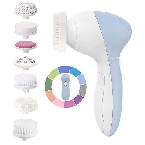 Facial Cleansing Brush Face Scrubber: COSLUS 7in1 JBK-D Electric Exfoliating Spin Cleanser Device Waterproof Deep Cleaning Exfoliation Rotating Spa Machine - Electronic Acne Skin Wash Spinning System