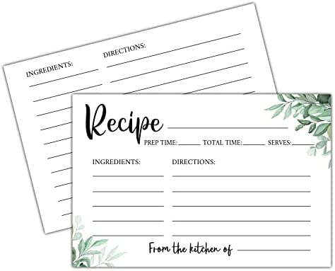 Greenery Recipe Cards - Double Sided Cooking Recipe Cards for Family Recipes, Wedding Showers, Bridal Showers, Baby Showers, Housewarming Gifts, Rehearsal Dinner - 25 Cards Per Pack - HL-002 SPK