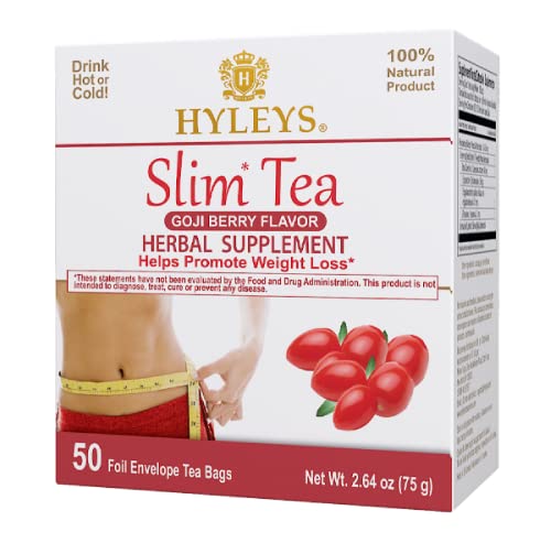 Hyleys Slim Tea Weight Loss Herbal Supplement with Goji Berry - Cleanse and Detox - 50 Tea Bags