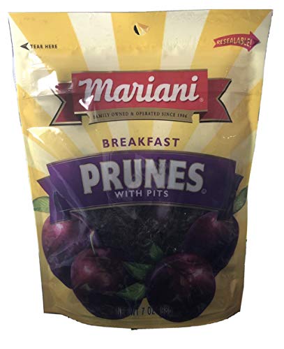 Mariani - Breakfast dried prunes with pits (7oz - Pack of 4) - Good source of Vitamin A and Fiber - Healthy Snack for Kids & Adults