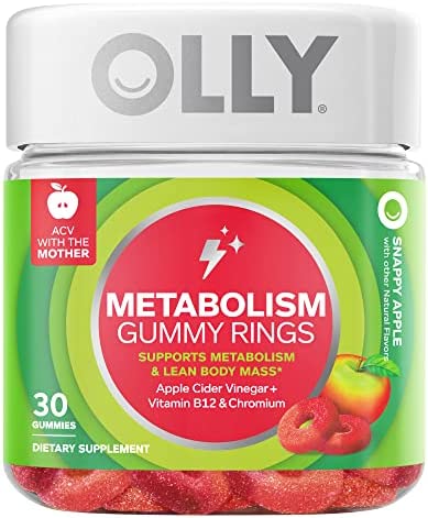 OLLY Metabolism Gummy Rings, Apple Cider Vinegar, Vitamin B12, Chromium, Energy and Digestive Health, Chewable Supplement, Apple Flavor - 30 Count