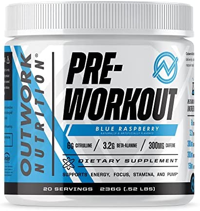 Outwork Nutrition Pre-Workout Supplement with Nootropics - Energy & Mental Focus for Better Workouts - Backed by Science (Blue Raspberry, 226 Grams)