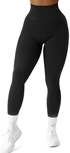 SUUKSESS Women Ribbed Seamless Leggings High Waisted Workout Gym Yoga Pants