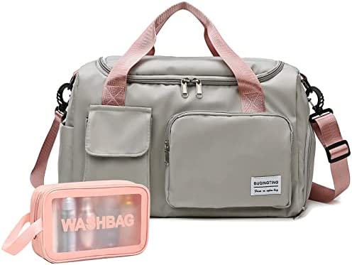 Small Gym Bag for Women, Waterproof Travel Duffle Bag Carry On Weekender Bag with Shoe Compartment & Wet Pocket, Gym Tote Bag for Travel, Workout, Sport