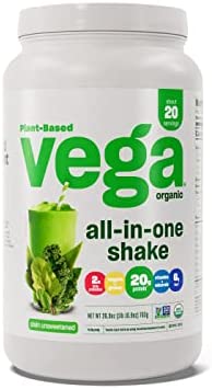 Vega Organic All-in-One Vegan Protein Powder Unsweetened (20 Servings) Superfood Ingredients, Vitamins for Immunity Support, Keto Friendly, Pea Protein for Women & Men, 1.7 lbs (Packaging May Vary)