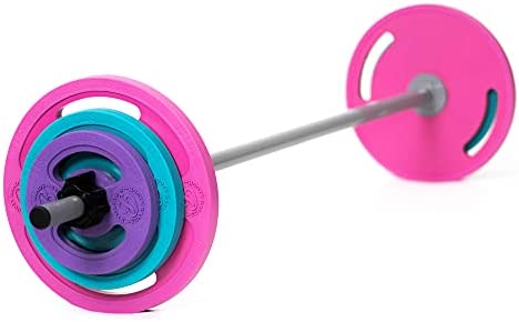 Women’s Barbell, 4-Foot Straight Bar, with 70lbs of Adjustable Weights in Fun Colors - Steel Weighted Bar Set - Premium Weight Bars for Exercise for Women