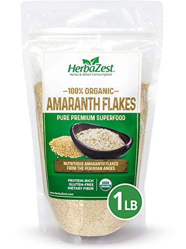 Amaranth Flakes Organic - Nutrient Rich Superfood - Complete Protein - Vegan, Gluten Free & USDA Certified - 16oz (454g) - Convenient Healthy Addition to Yogurt, Cereal, Smoothies, Baked & Non-Baked Goods