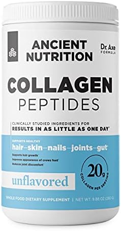 Ancient Nutrition Collagen Peptides, Collagen Peptides Powder, Unflavored Hydrolyzed Collagen, Supports Healthy Skin, Joints, Gut, Keto and Paleo Friendly, 14 Servings, 20g Collagen per Serving