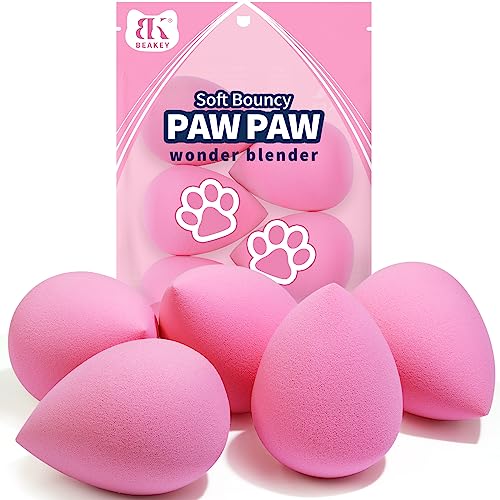 BEAKEY 5 Pcs Makeup Sponge Set, Paw Paw Sponge, Foundation Cosmetic Blending Latex Free Beauty Sponge, Flawless for Liquid, Cream, and Powder, Pink