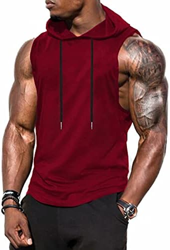 Babioboa Men's Workout Hooded Tank Tops Sports Training Sleeveless Gym Hoodies Bodybuilding Cut Off Muscle Shirts