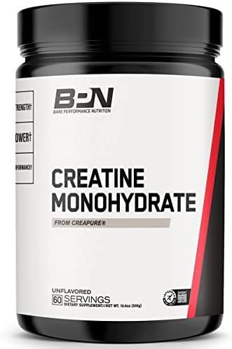 Bare Performance Nutrition, BPN Creatine Monohydrate with Creapure, Unflavored, Increase Muscle Mass, Improve Performance, Strength, & Power, Cognitive Support, 60 Servings