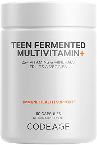 Codeage Teen’s Daily Multivitamin Supplement, 25+ Vitamins & Minerals for Teenage Boys & Girls, Organic Whole Foods Vitamins for Teenagers, Vitamin A, B Vitamins, Vitamin C, D, E, K, Omega-3, 60 Ct