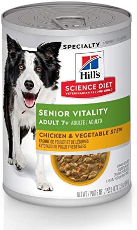 Hill's Science Diet Adult 7+ Senior Vitality Wet Dog Food, Chicken & Vegetable Stew, 12.5 oz. Cans, 12-Pack