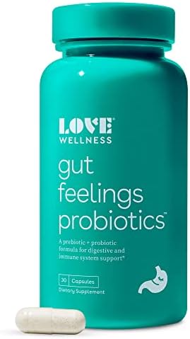 Love Wellness Gut Feelings Probiotic, Digestive Enzyme Supplement - 30 Capsules - Helps Support Gut, Healthy Digestion & Strong Immune System - Safe & Effective Prebiotic, Probiotic and Postbiotic